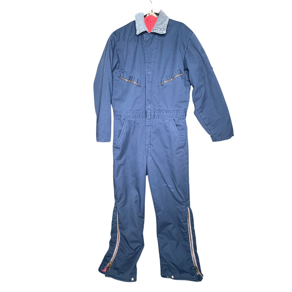 Vintage Pride-Maker Insulated Coveralls Navy Blue Quilted Lining Mens Medium Reg